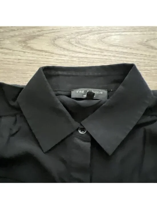 Rag bone Silk Button Up Shirt Womens Small Black Long Sleeve Roll Up - Picture 3 of 13
